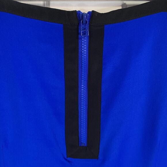 Saks 5th Avenue Blue Colorblock 100% Silk Shift MIDI Sleeveless Dress W-674 Sz L - Picture 8 of 8